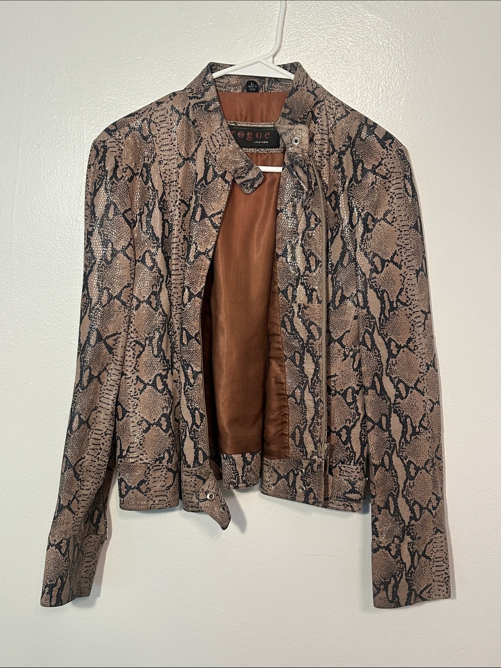 Vogue Snake-Print Leather Jacket - Brown & Black
